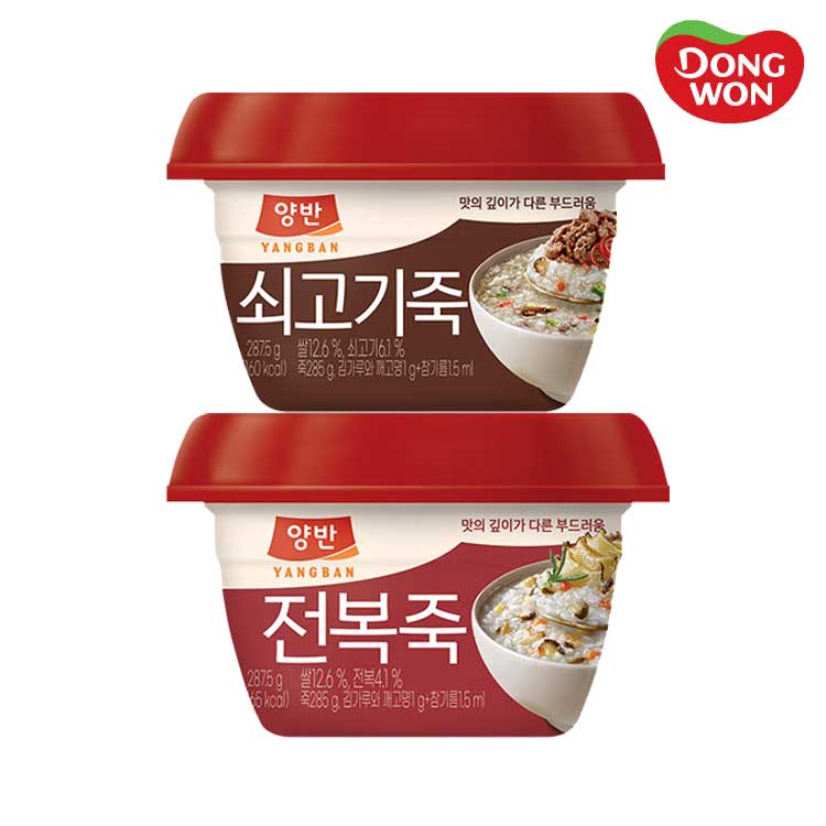 [동원] 양반 전복죽 287.5g 6개 + 쇠고기죽 287.5g 6개