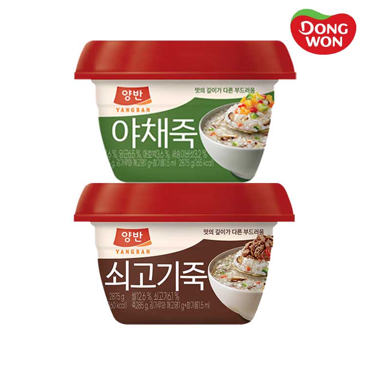 [동원] 양반 쇠고기죽 287.5g 6개 + 야채죽 287.5g 6개
