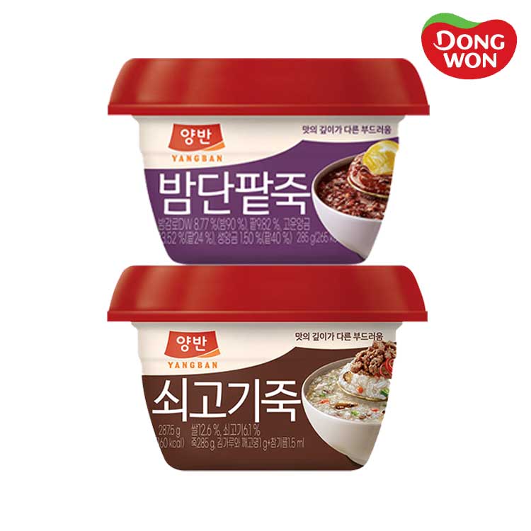 [동원] 양반 쇠고기죽 287.5g 6개 + 밤단팥죽 287.5g 6개