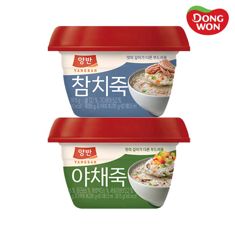 [동원] 양반 야채죽 287.5g 6개 + 참치죽 287.5g 6개