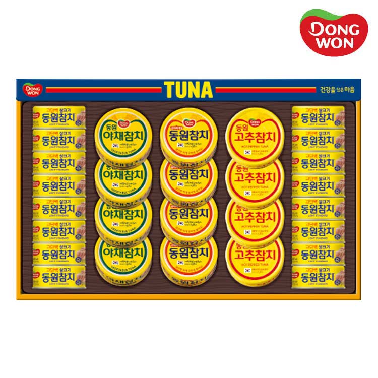 [동원선물세트] 동원참치 T28호 (라이트스탠다드 135g 16캔 + 고추참치 135g 4캔 + 
야채참치135g 4캔 + 김치찌개용참치 135g 4캔)