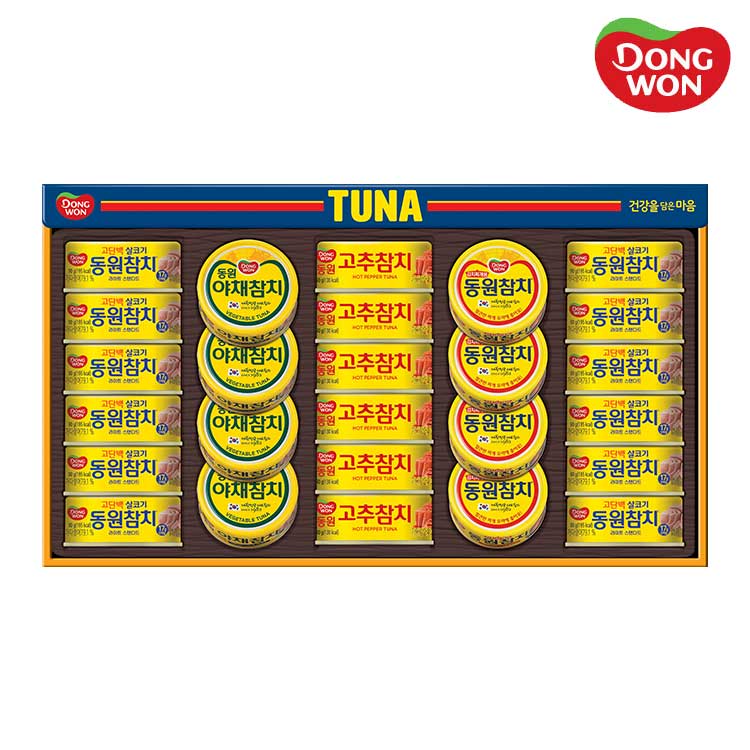 [동원선물세트] 동원참치 S26호 (라이트스탠다드 90g 12캔 + 고추참치 90g 6캔 +
야채참치 90g 4캔 + 김치찌개용참치 90g 4캔)