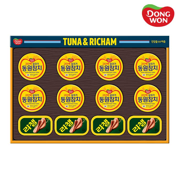 [동원선물세트] 튜나리챔 63호 (라이트스탠다드 90g 8캔 + 리챔 120g 4캔)