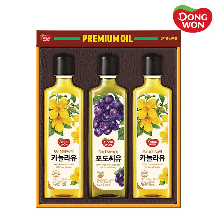 [동원선물세트] 포도씨유혼합 23호 (카놀라유 480ml 2병 + 포도씨유 480ml 1병)