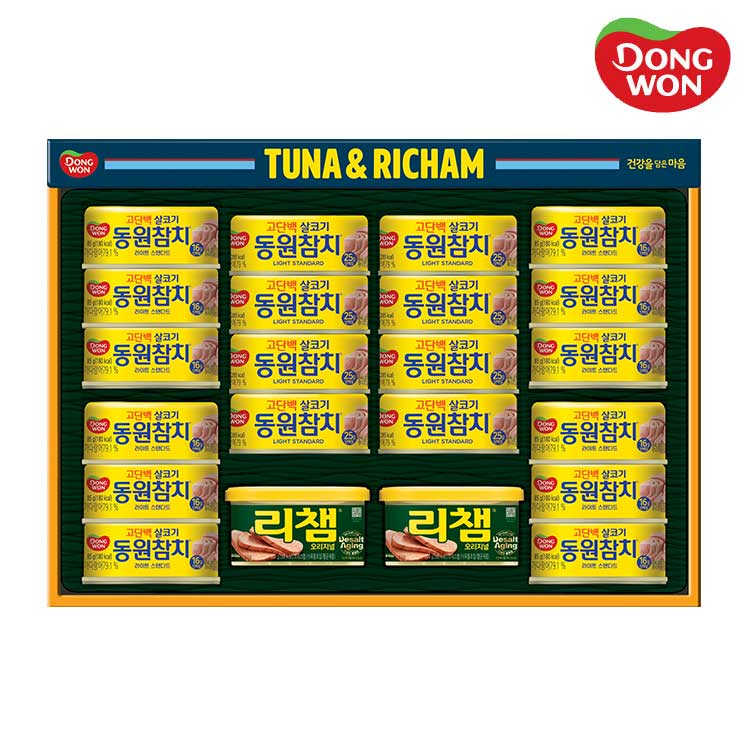 [동원선물세트] 튜나리챔 O-58호 (라이트스탠다드135g 8캔 + 라이트스탠다드 85g 12캔 + 
리챔 오리지널 200g 2캔)