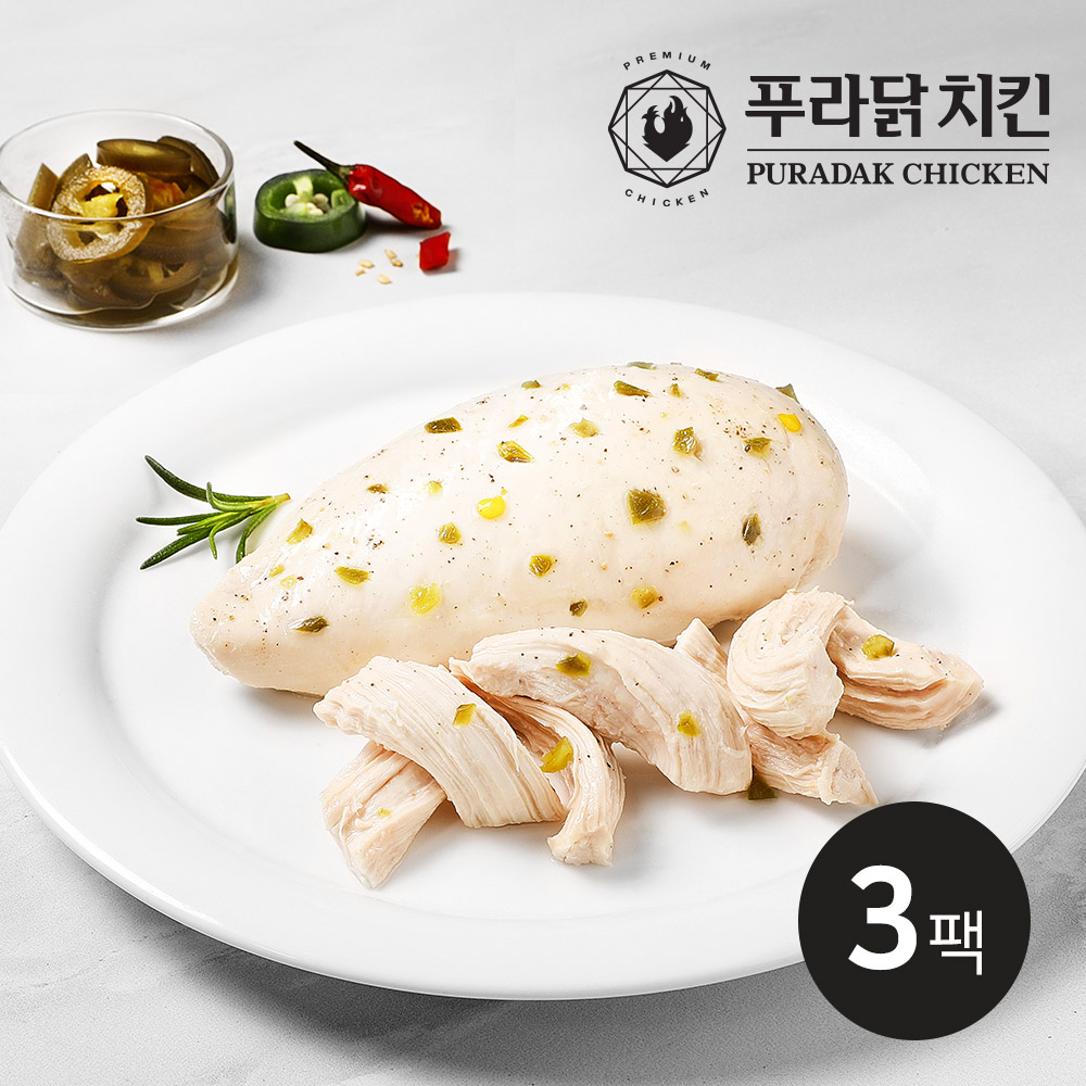 [푸라닭] 스팀통닭가슴살고추할라피뇨 100g 3팩