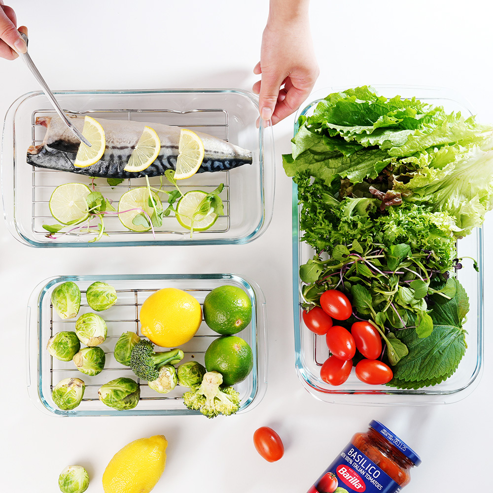 [브로덴하우스] 퓨어 유리 사각 트레이세트(밧드) 2호 1,600ml (295x174x50.5mm)